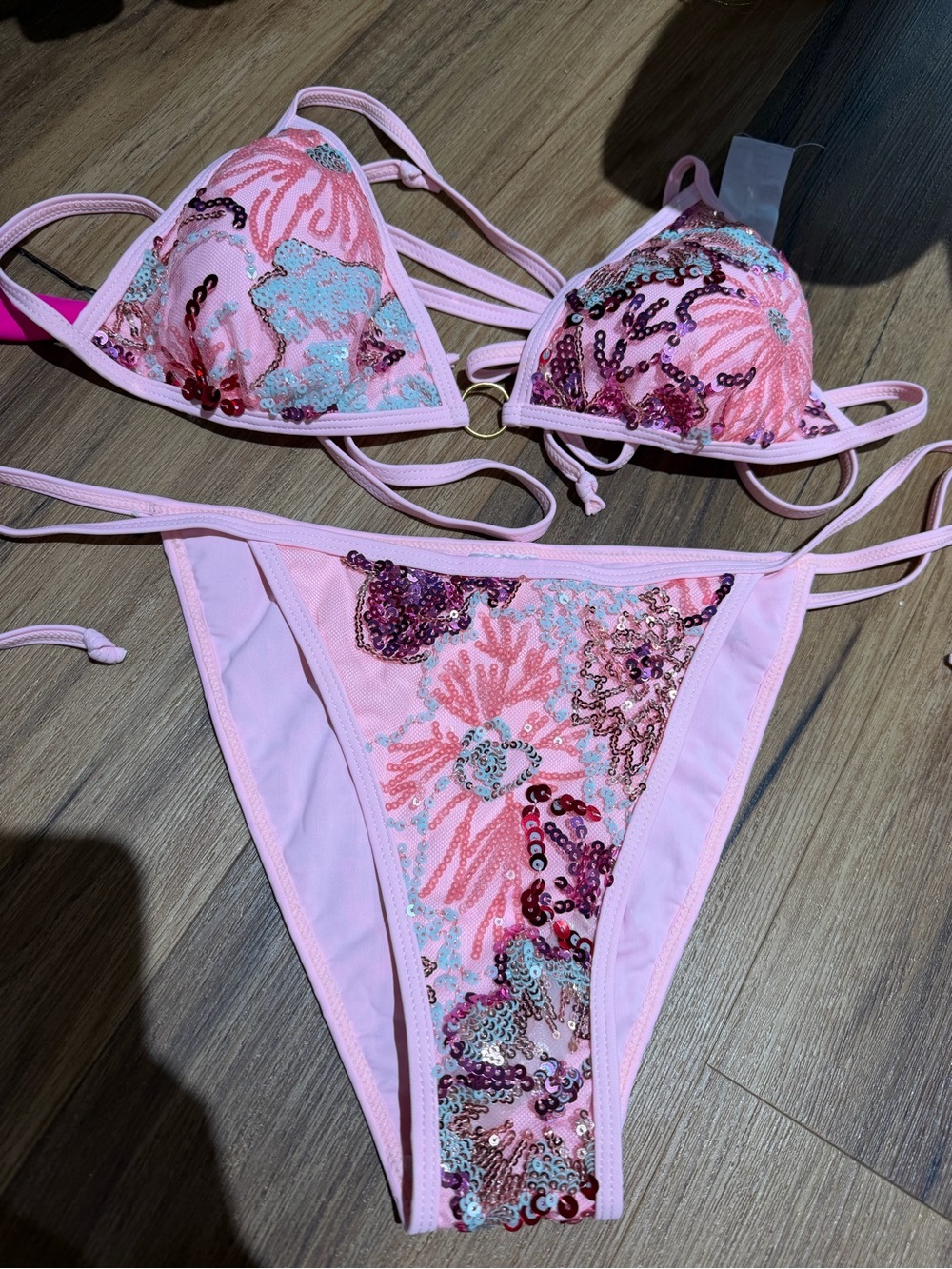 Amazon Pink Sequin Floral Two-Piece Bikini